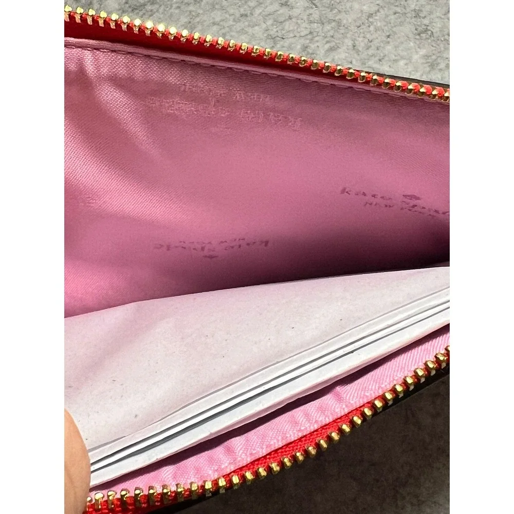 Kate Spade Sticky Situation Cherry Chewing Gum Pink Red Wavy Wristlet Pouch NEW